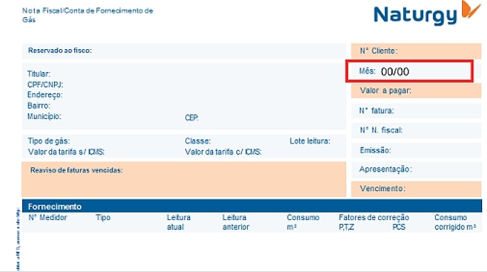 O mês de referência pode ser encontrado na conta logo abaixo do número de cliente